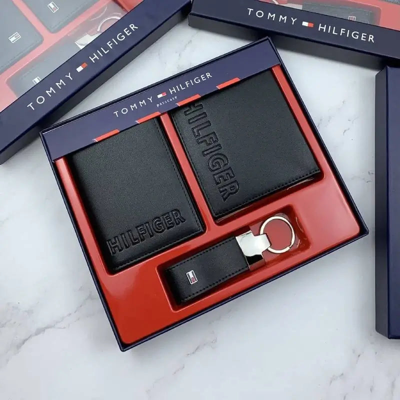 Tommy Hilfiger Embossed Leather Wallet & Keychain Set